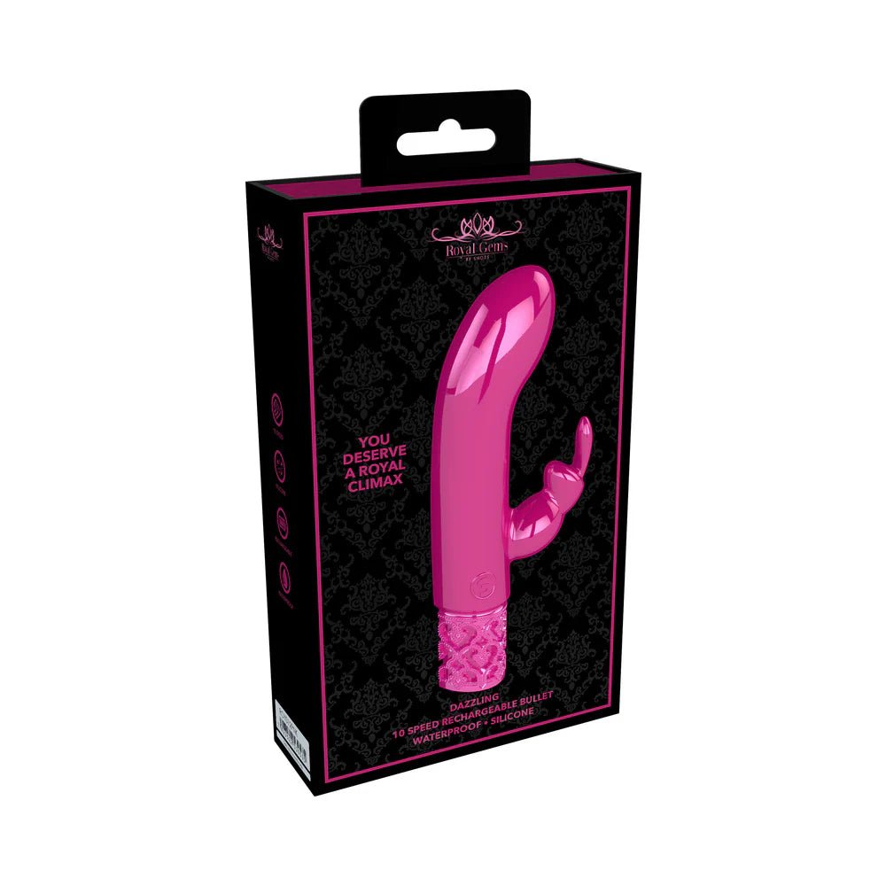 Royal Gems Dazzling Rechargeable Silicone Miniature Rabbit Vibrator Pink - TruLuv Novelties