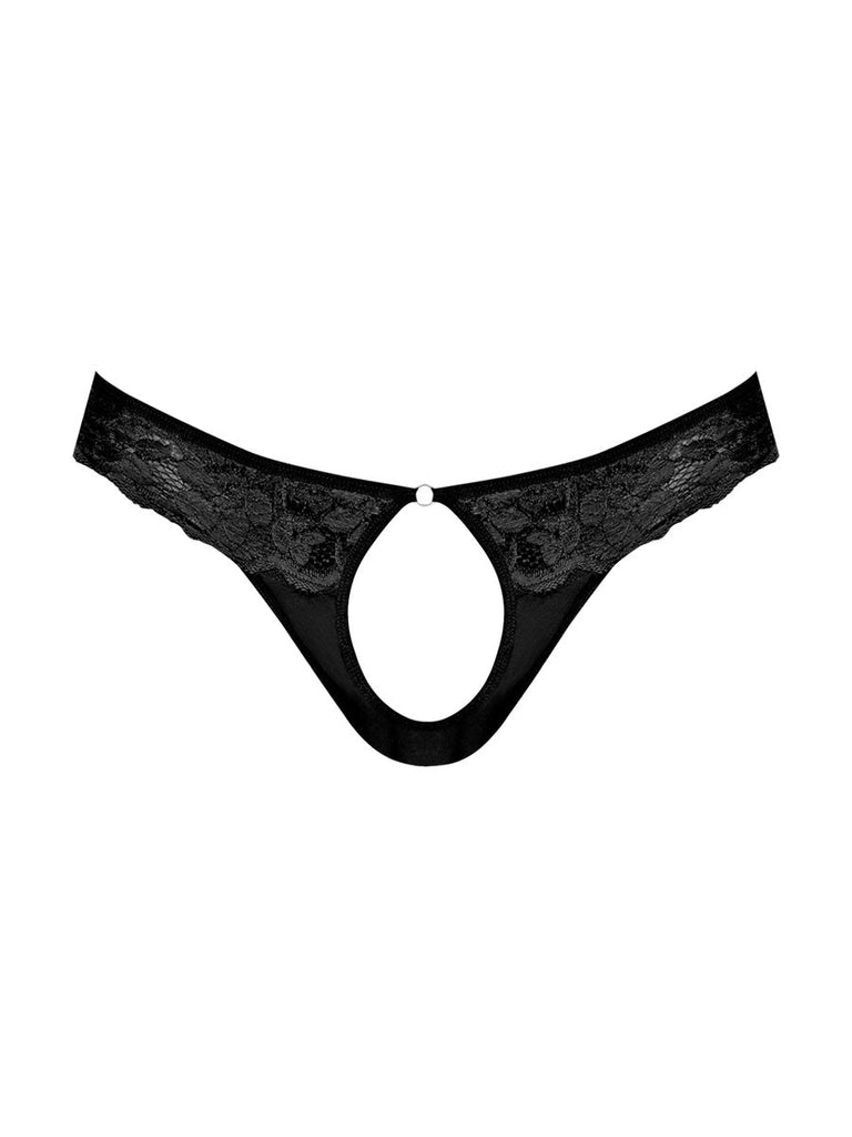 Sassy Lace - Open Ring Thong - Large/x-Large - Black - TruLuv Novelties