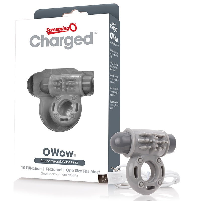 Screaming O Charged OWow Vooom Vibrating Cock Ring - Grey - TruLuv Novelties
