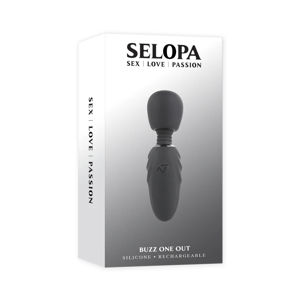 Selopa Buzz One Out Rechargeable Silicone Mini Wand Vibrator Black - TruLuv Novelties
