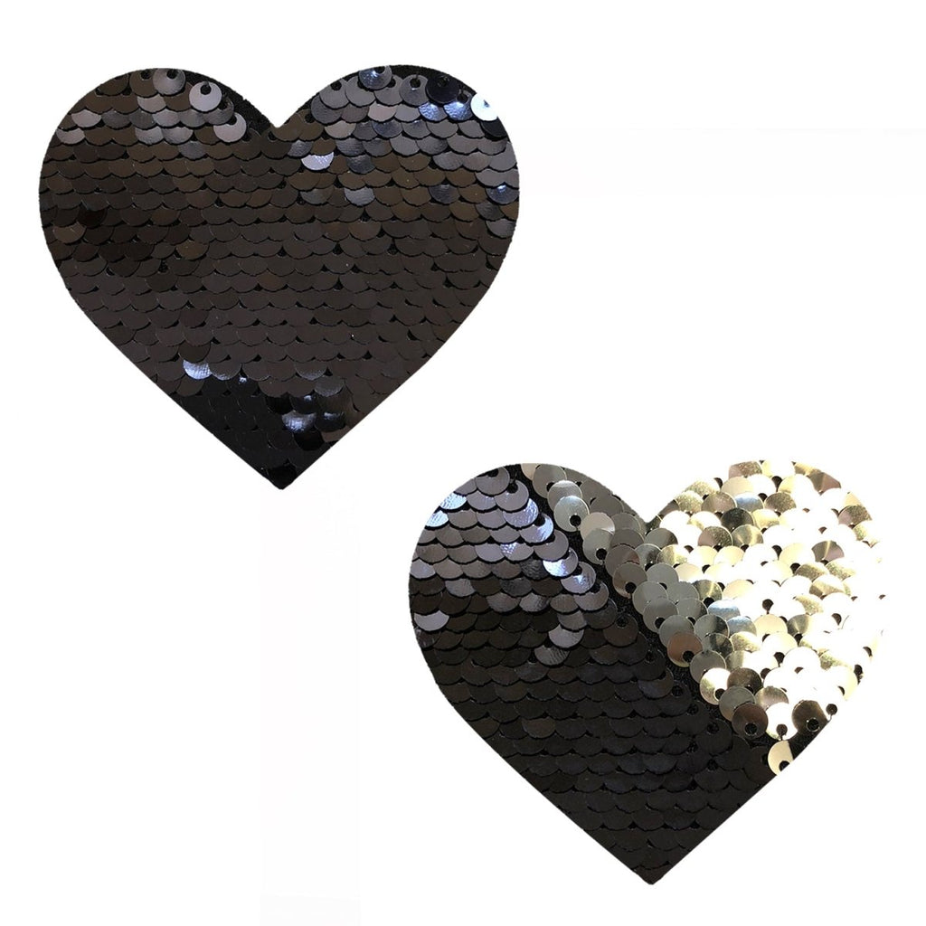 Sequin Medusa Magic Flip Black to Silver I Heart U Nipztix Pasties - TruLuv Novelties