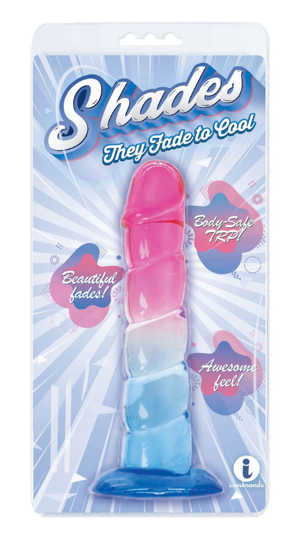 Shades, 7.5" Swirl Jelly Tpr Gradient Dong - Pink and Blue - TruLuv Novelties