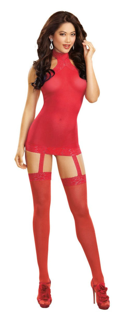 Sheer Garter Dress - One Size - Red - TruLuv Novelties