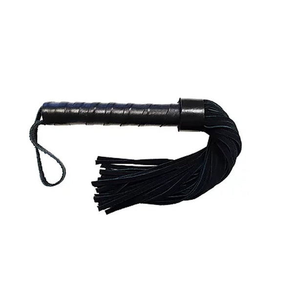 Short Suede Flogger with Leather Handle - BLACK - TruLuv Novelties