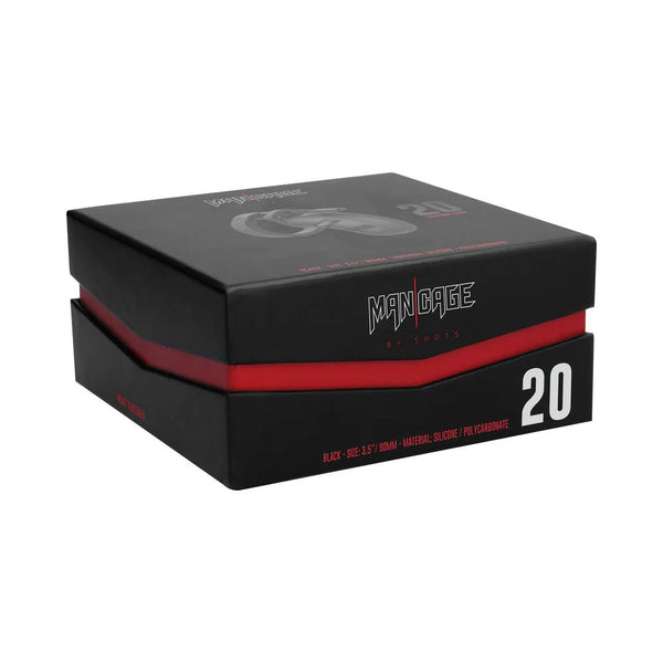 Shots ManCage Model 20 Adjustable 3.5 in. Silicone Chastity Cock Cage Black - TruLuv Novelties