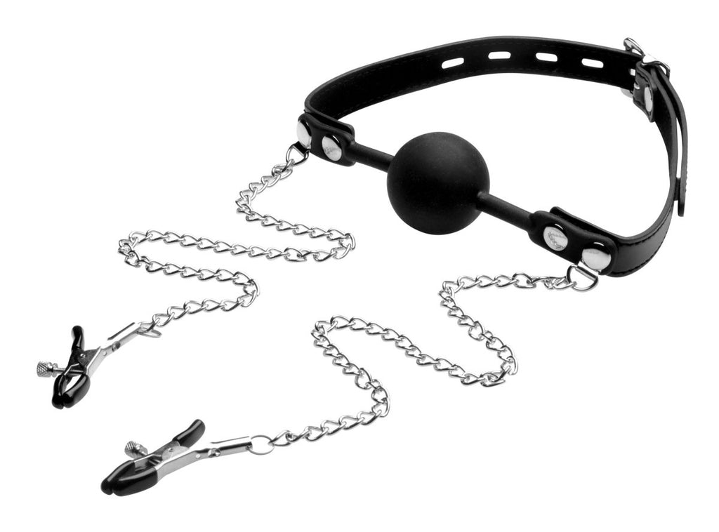 Silicone Ball Gag W-nipple Clamps - TruLuv Novelties