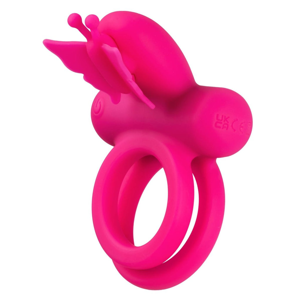 Silicone Rechargeable Dual Butterfly Ring - Pink - TruLuv Novelties