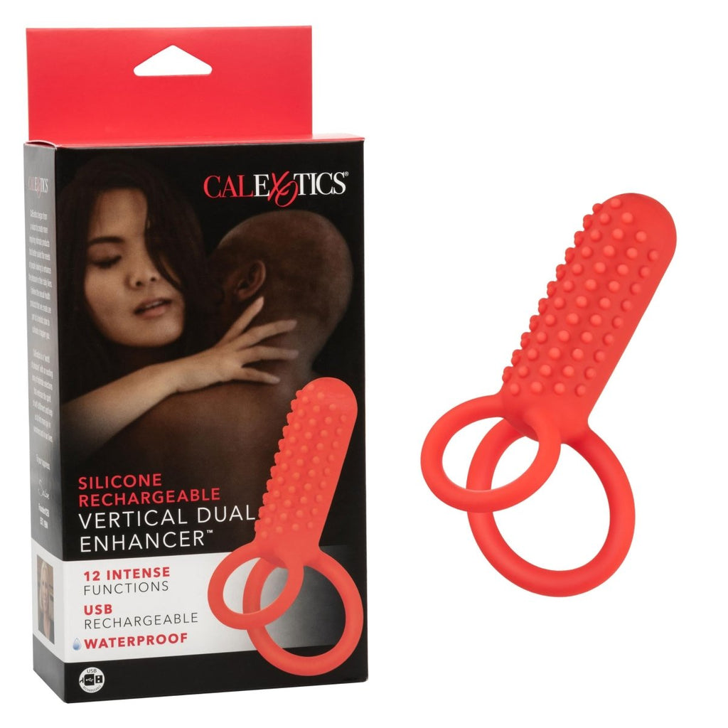 Silicone Rechargeable Vertical Dual Enhancer - Red - TruLuv Novelties