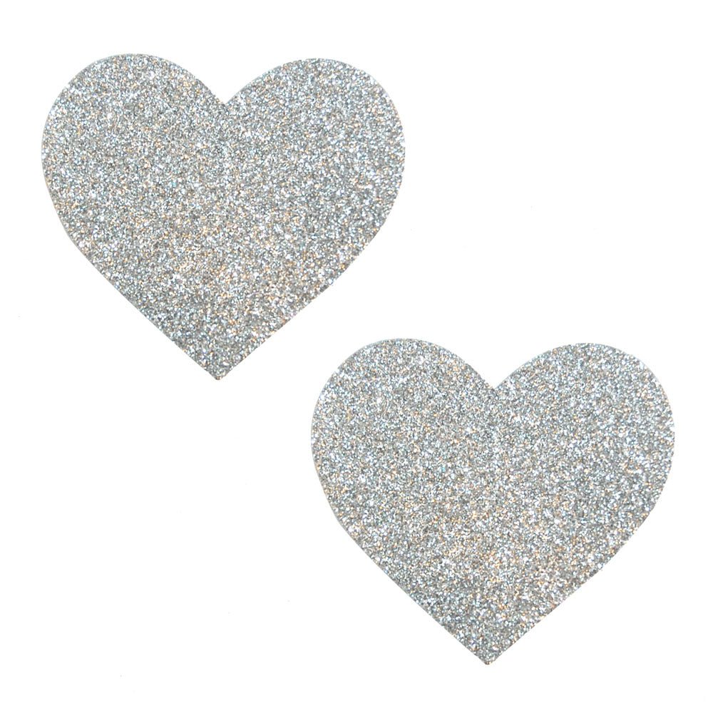 Silver Pixie Dust Glitter Heart Pasties - TruLuv Novelties