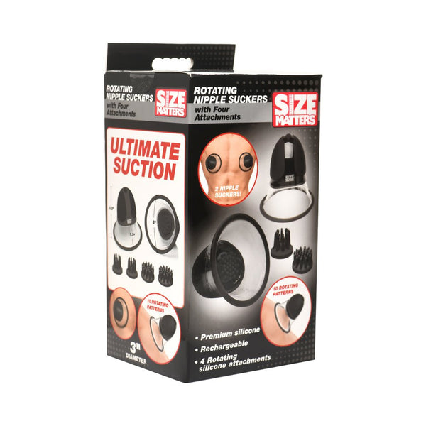Size Matters 10X Rotating Silicone Nipple Suckers with 4 Attachments Black - TruLuv Novelties