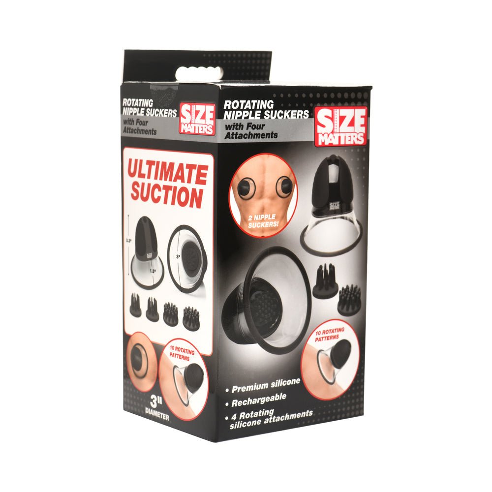 Size Matters 10X Rotating Silicone Nipple Suckers with 4 Attachments Black - TruLuv Novelties