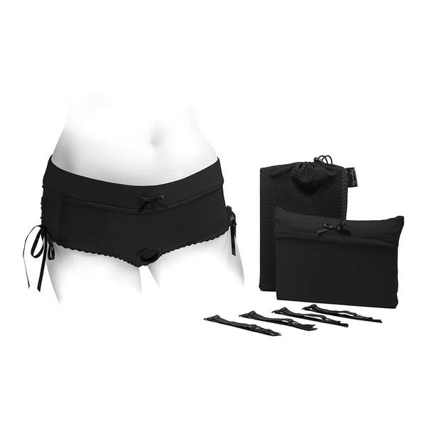 SpareParts Sasha Cinch Booty Short Harness Black Size L - TruLuv Novelties