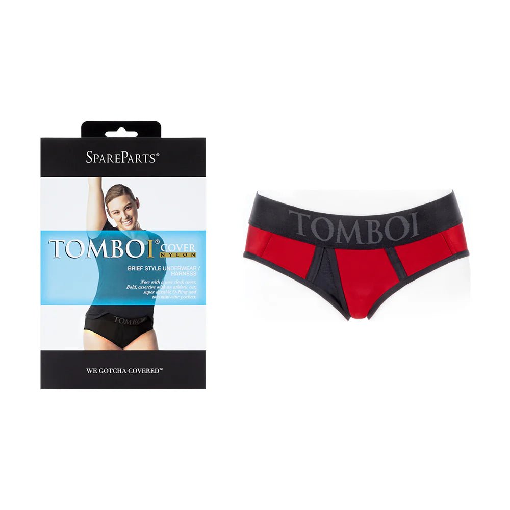 SpareParts Tomboi Cover Brief Style Underwear Harness Nylon Red/Black 4XL - TruLuv Novelties