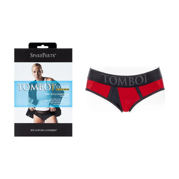 SpareParts Tomboi Cover Brief Style Underwear Harness Nylon Red/Black XXS - TruLuv Novelties