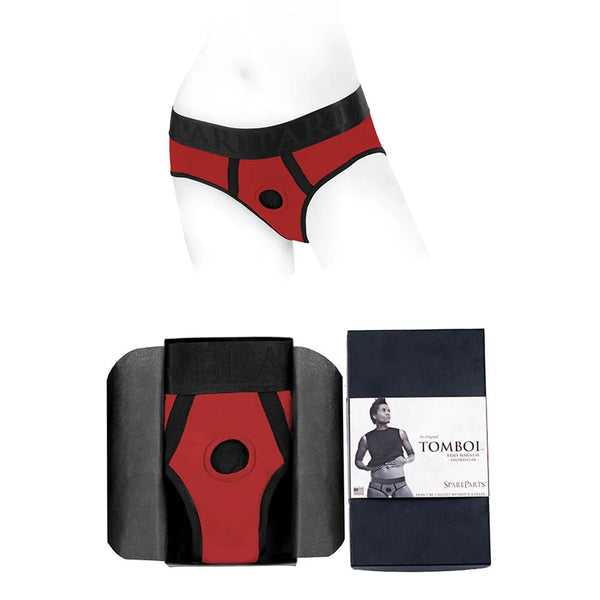 SpareParts Tomboi Nylon Briefs Harness Red/Black Size L - TruLuv Novelties