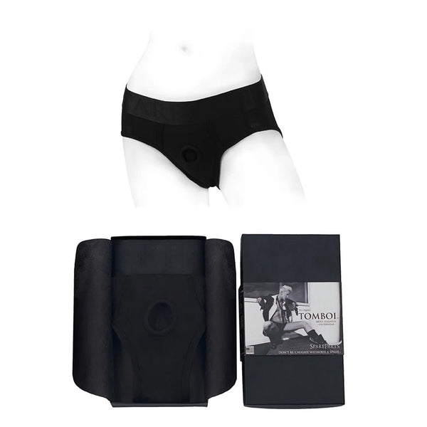 SpareParts Tomboi Rayon Briefs Harness Black Size S - TruLuv Novelties