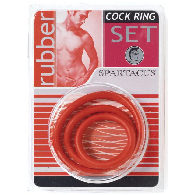 Spartacus Cock Ring Set (3 Rubber Enhancers/Red) - TruLuv Novelties