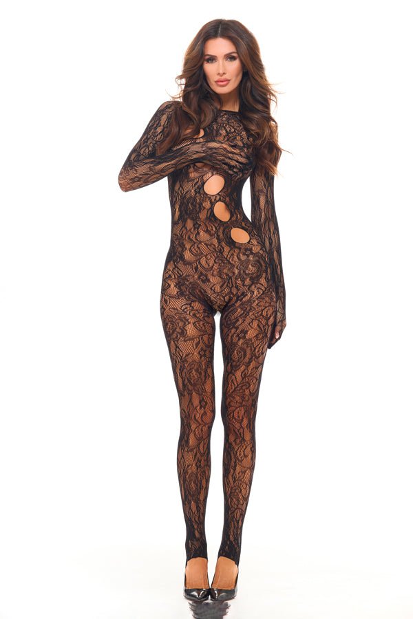 Split Up Lace Bodystocking - Black - Os - TruLuv Novelties