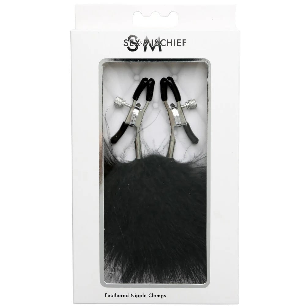 Sportsheets Sex & Mischief Adjustable Feathered Nipple Clamps Black - TruLuv Novelties