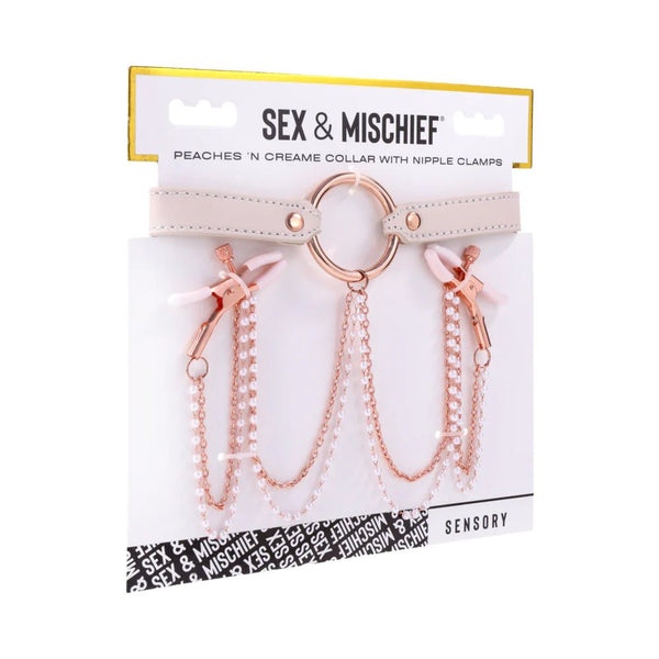 Sportsheets Sex & Mischief Peaches 'n CreaMe Collar with Nipple Clamps - TruLuv Novelties