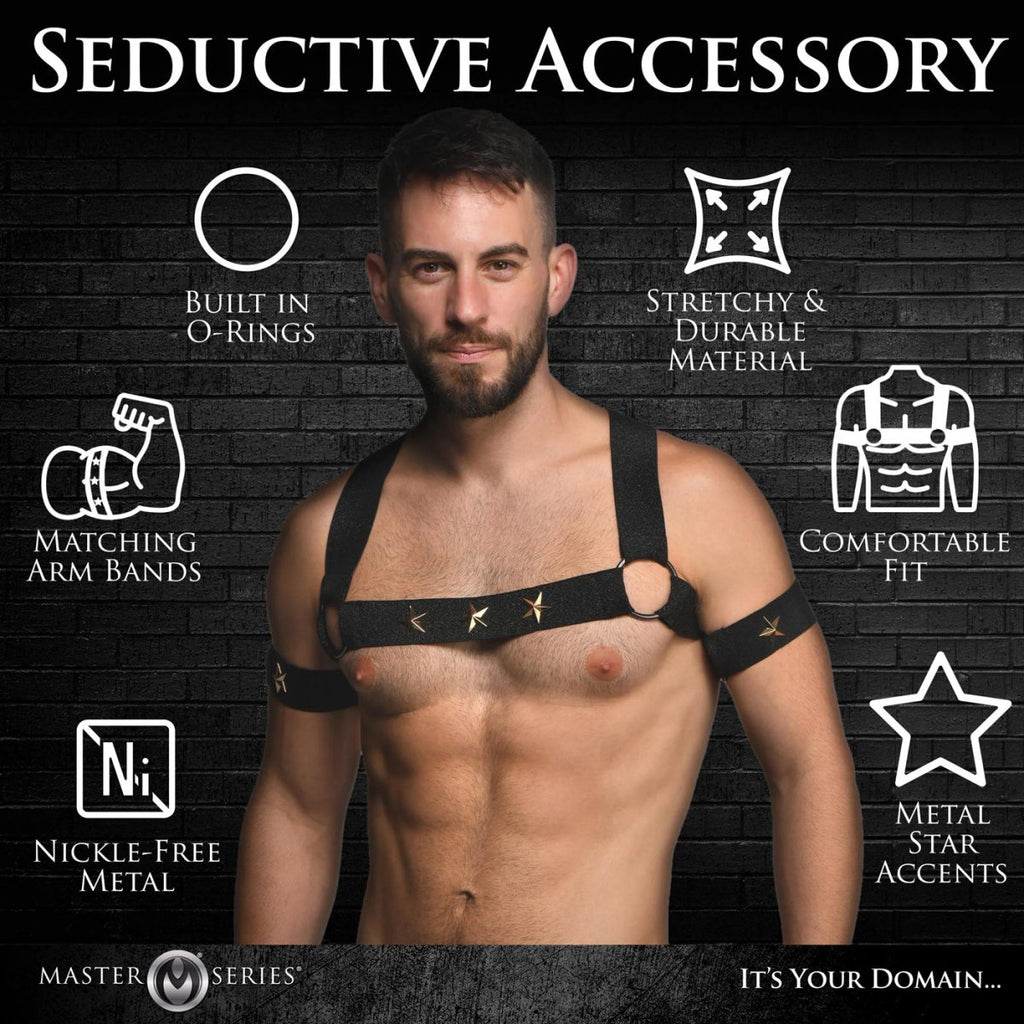 Star Boy Male Chest Harness With Arm Bands - Large/xlarge - Black - TruLuv Novelties