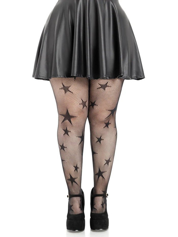 Star Net Tights - 1x 2x - Black - TruLuv Novelties