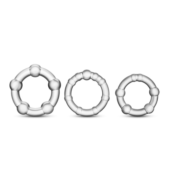 Stay Hard - Beaded Cock Rings - 3 Pack - Clear - TruLuv Novelties