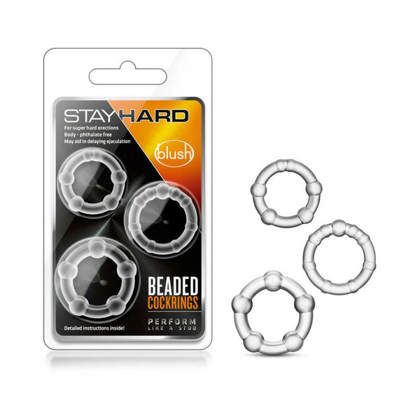 Stay Hard Beaded Cockrings 3 - Piece Set Clear - TruLuv Novelties