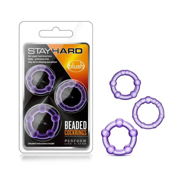 Stay Hard Beaded Cockrings 3 - Piece Set Purple - TruLuv Novelties