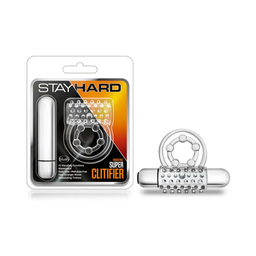 Stay Hard Vibrating Super Clitifier Cockring Clear - TruLuv Novelties