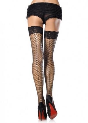 Stay Up Lace Top Thigh Highs With Backseam - One Size - Black - TruLuv Novelties