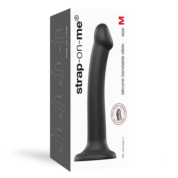 Strap - On - Me Bendable Dual - Density Silicone Suction Cup Dildo Black M - TruLuv Novelties