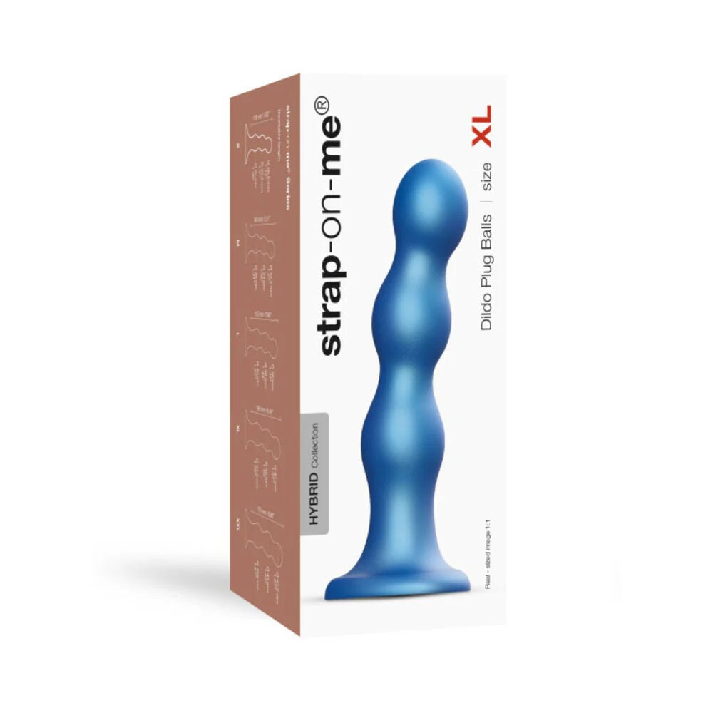 Strap - On - Me Hybrid Collection Silicone Dildo Plug Balls Metallic Blue X - Large - TruLuv Novelties