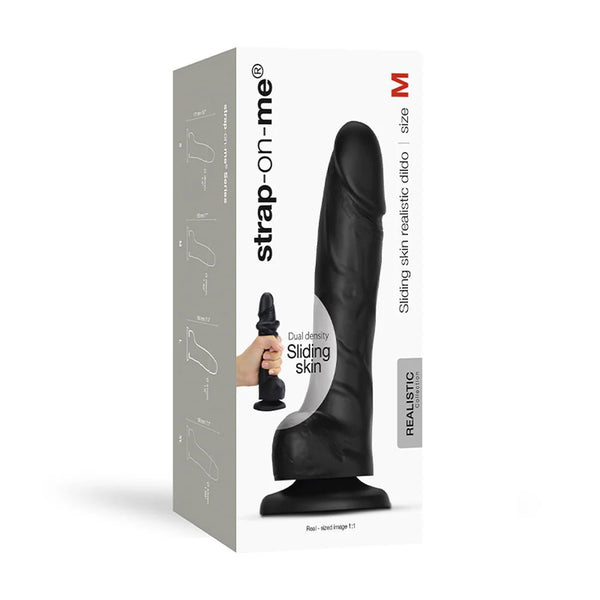 Strap - On - Me Realistic Collection Sliding Skin Dual - Density Silicone Dildo Black M - TruLuv Novelties