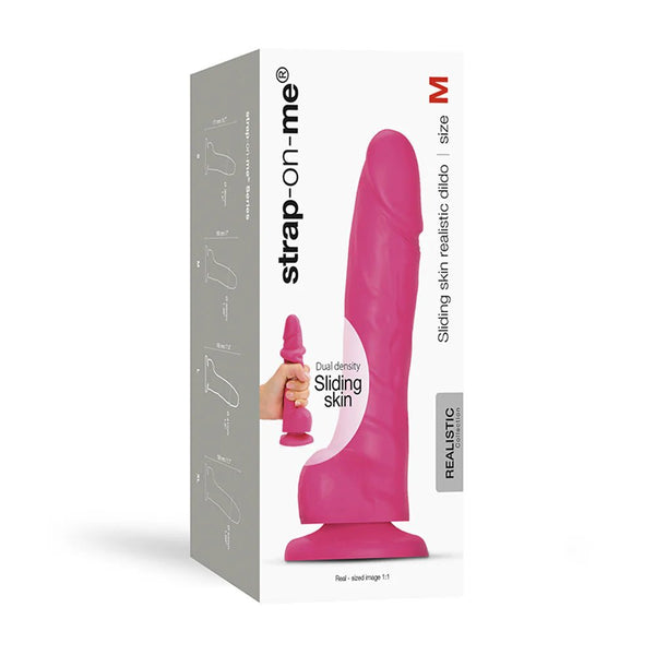 Strap - On - Me Realistic Collection Sliding Skin Dual - Density Silicone Dildo Fuchsia M - TruLuv Novelties