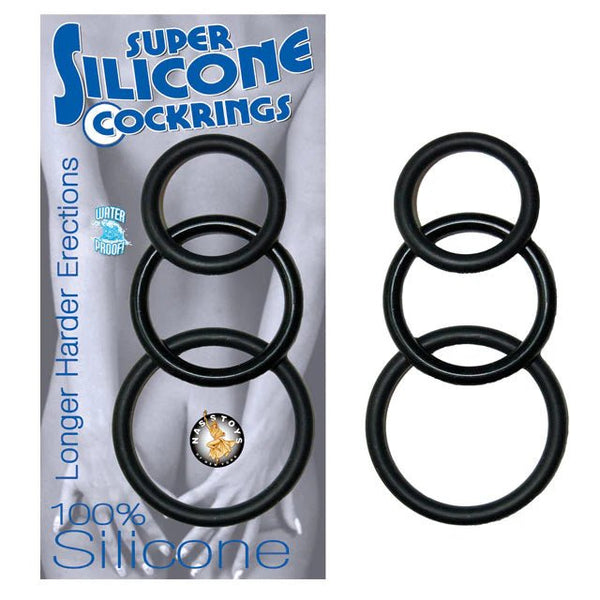 Super Silicone Cockrings 3 (Black) - TruLuv Novelties