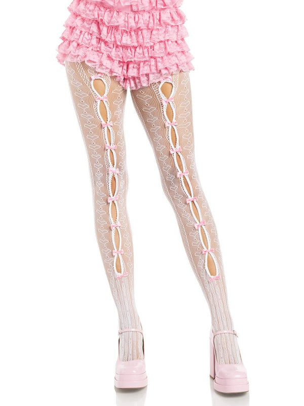 Sweetheart Striped Tights - Os - White/pink - TruLuv Novelties