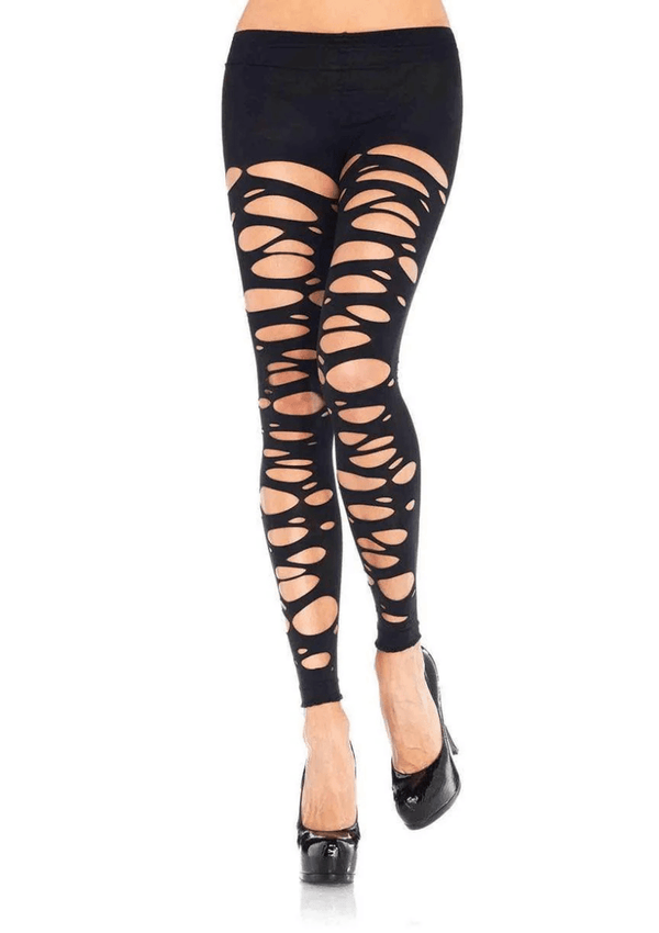 Tattered Footless Tights Black Os - TruLuv Novelties