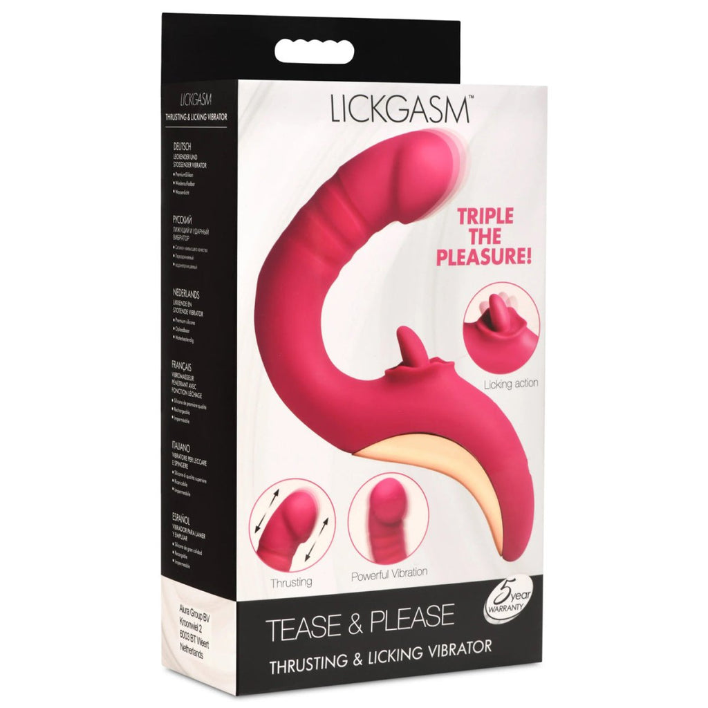 Tease and Please Thrusting and Licking Vibrator - Fuchsia - TruLuv Novelties