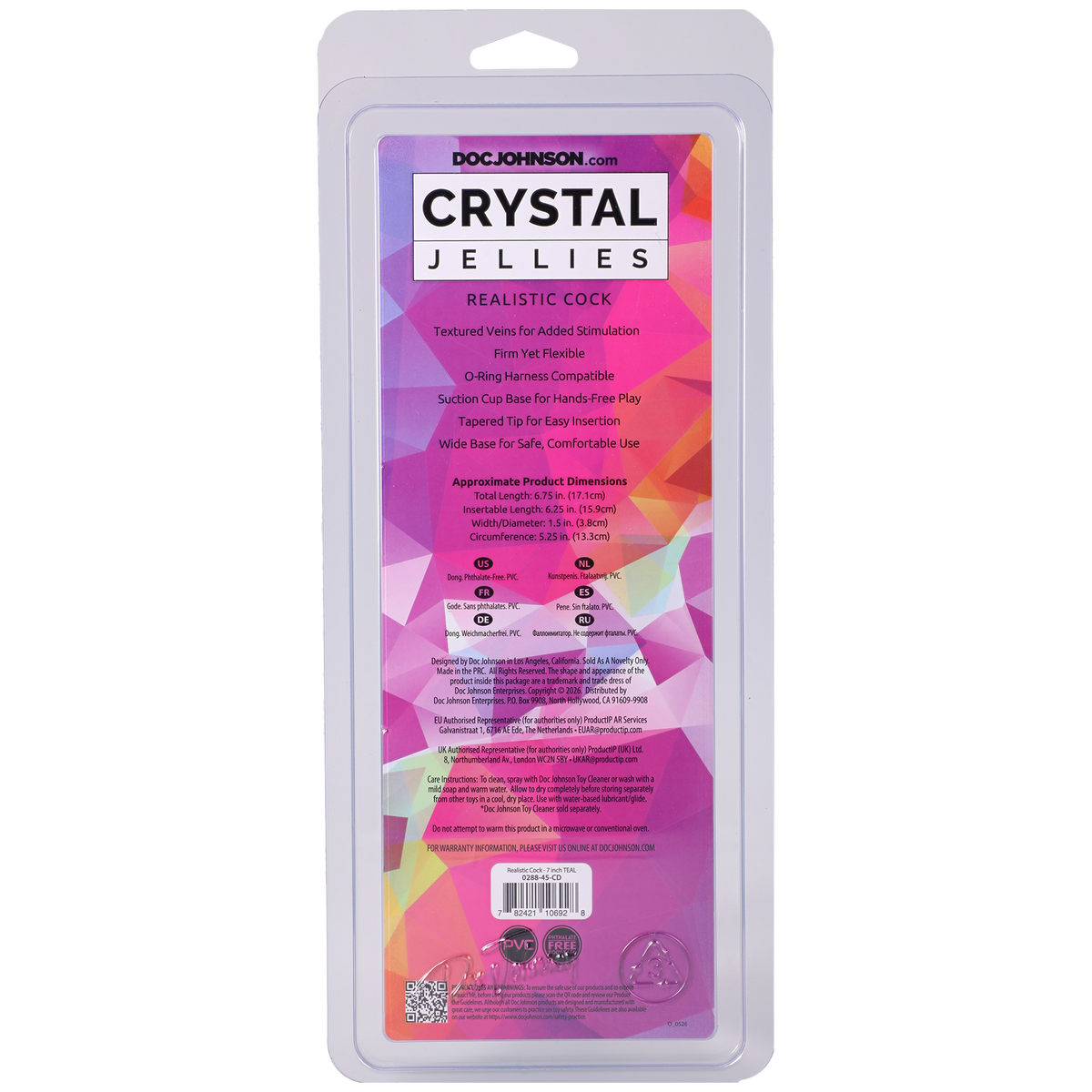 Crystal Jellies - Realistic Cock - 7 Inch Teal