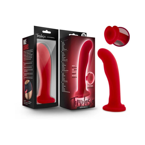 Temptasia Jezebel 6 in. Curved Silicone Dildo with Heart - Shaped Suction Cup Crimson - TruLuv Novelties
