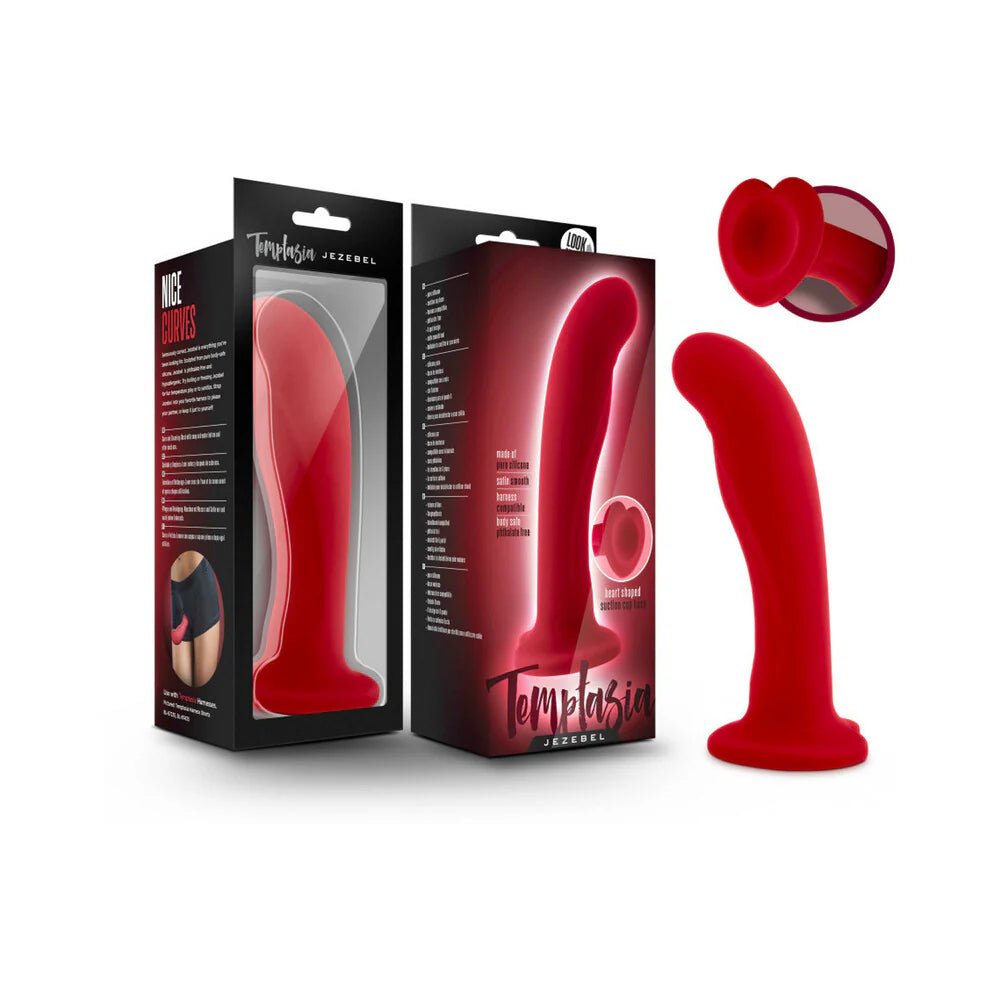 Temptasia Jezebel 6 in. Curved Silicone Dildo with Heart - Shaped Suction Cup Crimson - TruLuv Novelties