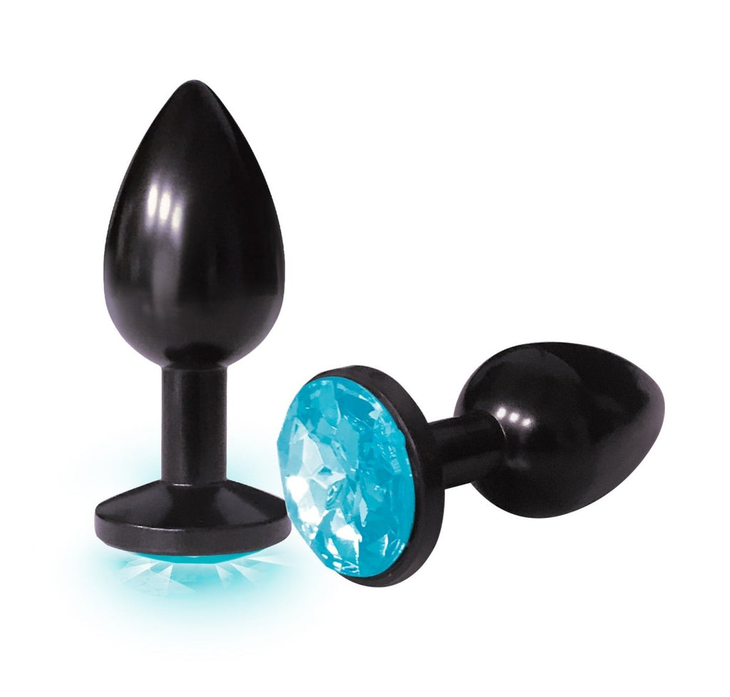 The 9&039;s the Silver Starter Anodized Bejeweled Stainless Steel Plug - Aqua - TruLuv Novelties