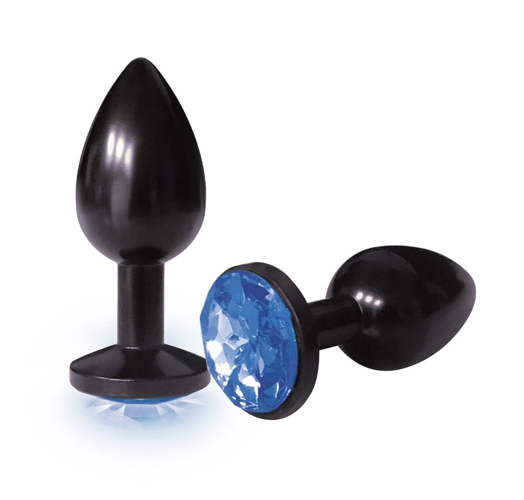 The 9&039;s the Silver Starter Anodized Bejeweled Stainless Steel Plug - Cobalt - TruLuv Novelties