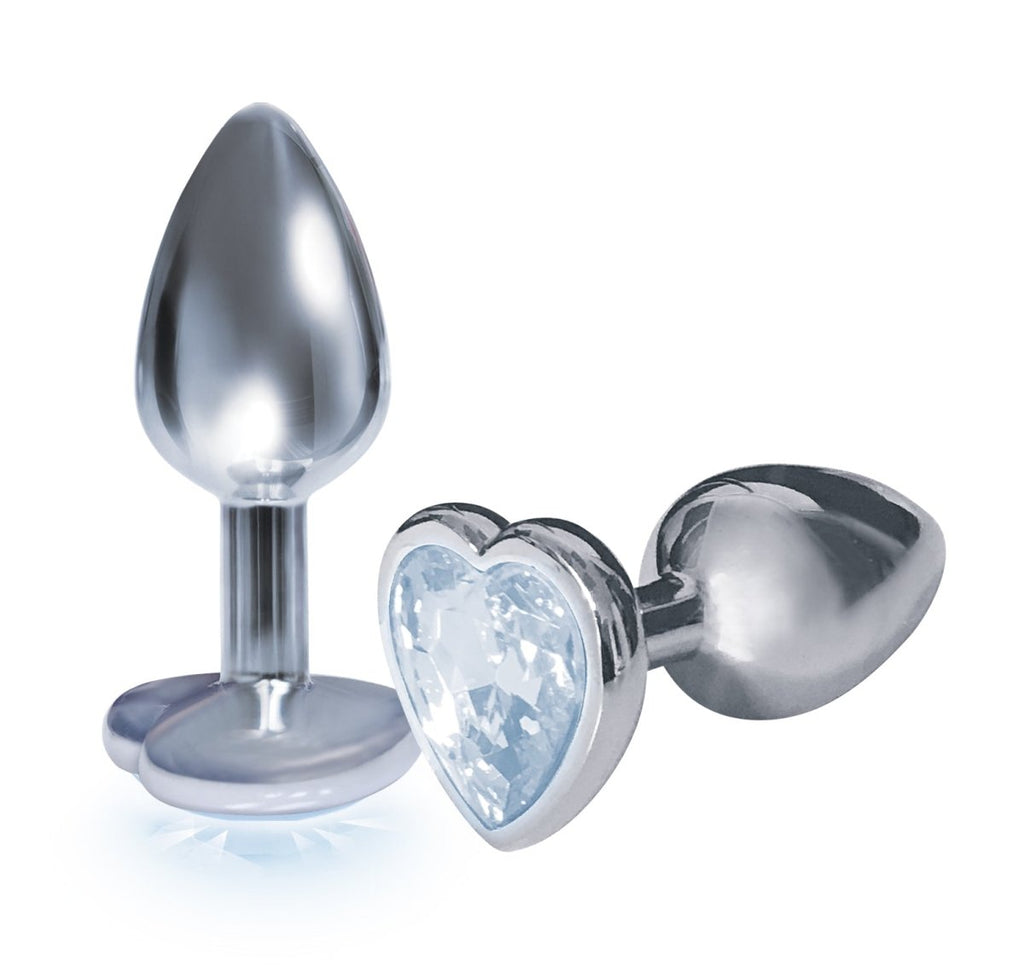 The 9&039;s the Silver Starter Heart Bejeweled Stainless Steel Plug - Diamond - TruLuv Novelties