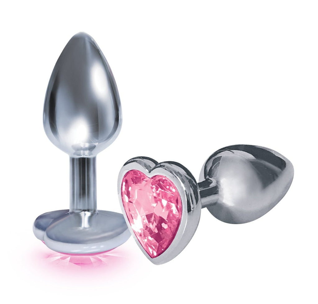 The 9&039;s the Silver Starter Heart Bejeweled Stainless Steel Plug - Pink - TruLuv Novelties