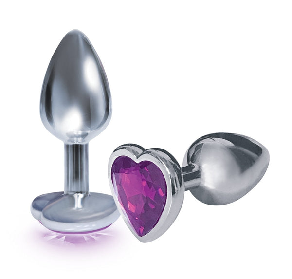 The 9&039;s the Silver Starter Heart Bejeweled Stainless Steel Plug - Violet - TruLuv Novelties