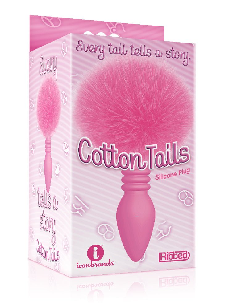 The 9's Cottontails Silicone Bunny Tail Butt Plug - Ribbed Pink - TruLuv Novelties