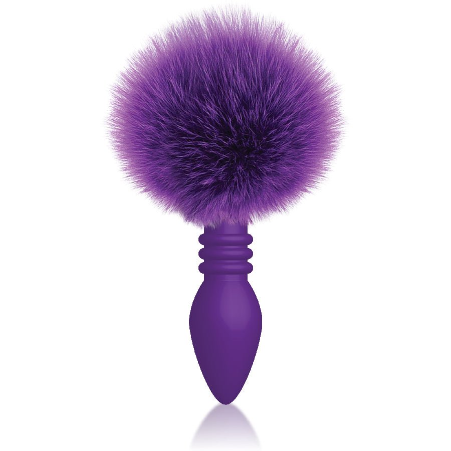 The 9's Cottontails Silicone Bunny Tail Butt Plug - Ribbed Purple - TruLuv Novelties