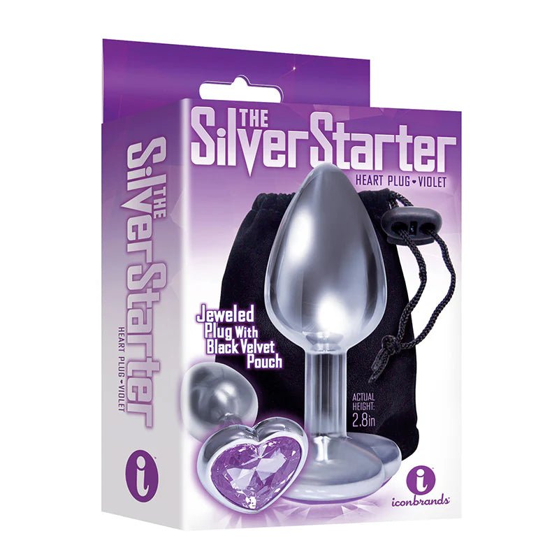 The 9's, The Silver Starter, Bejeweled Heart Stainless Steel Plug, Violet - TruLuv Novelties